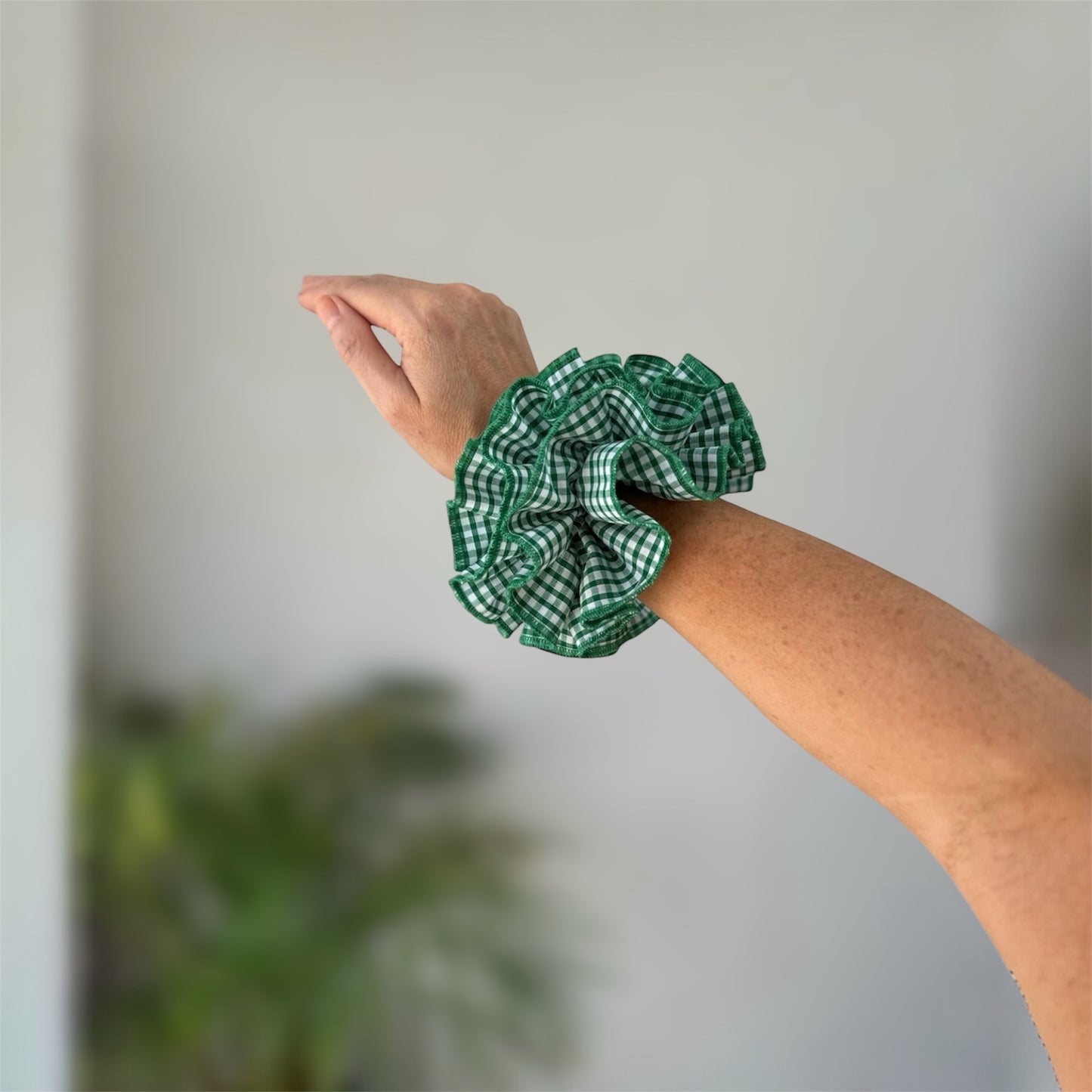 Emerald Green Gingham Scrunchie