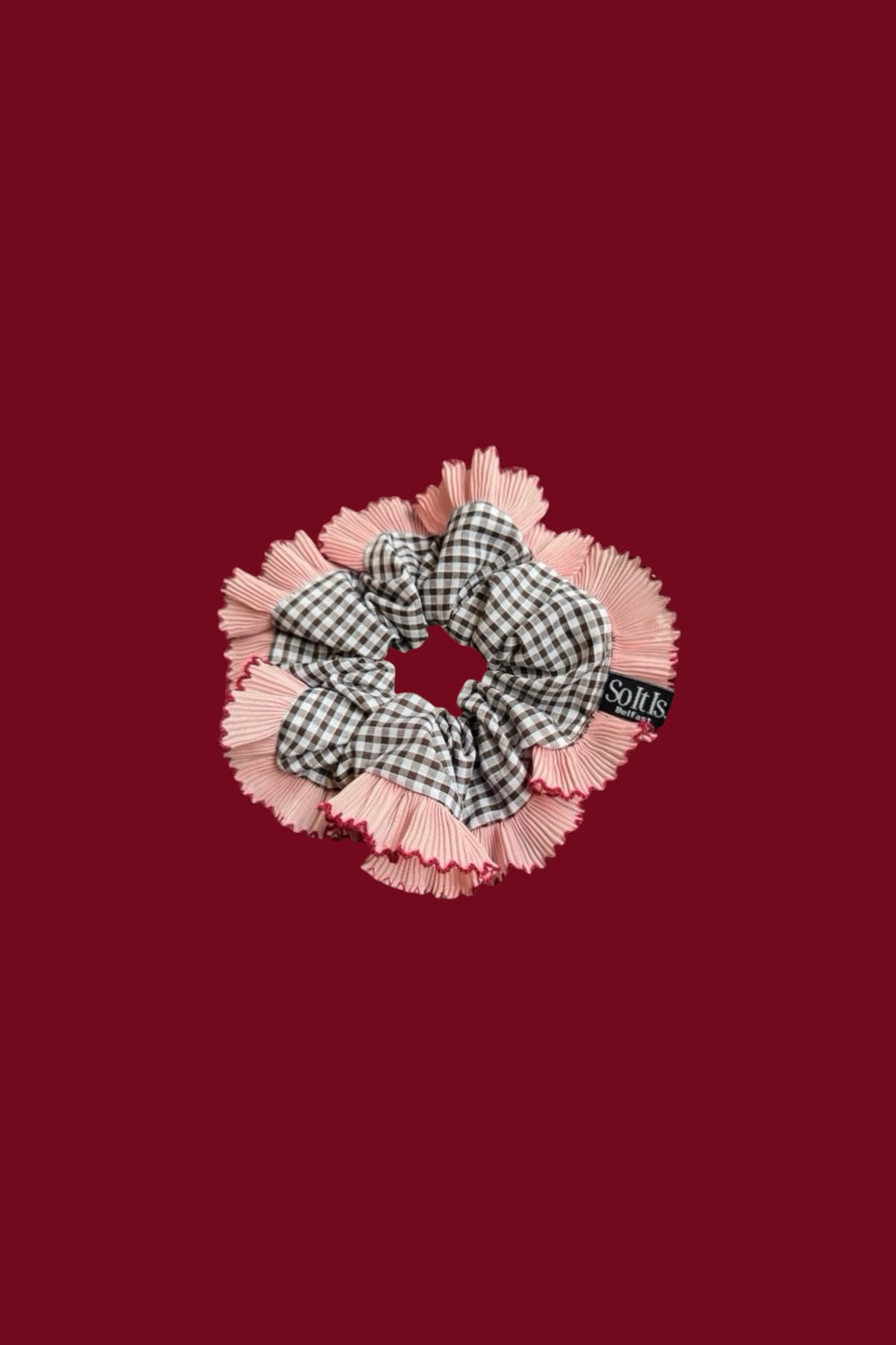Oversized Gingham Ruffle Scrunchie | Handmade Statement Hair Accessory