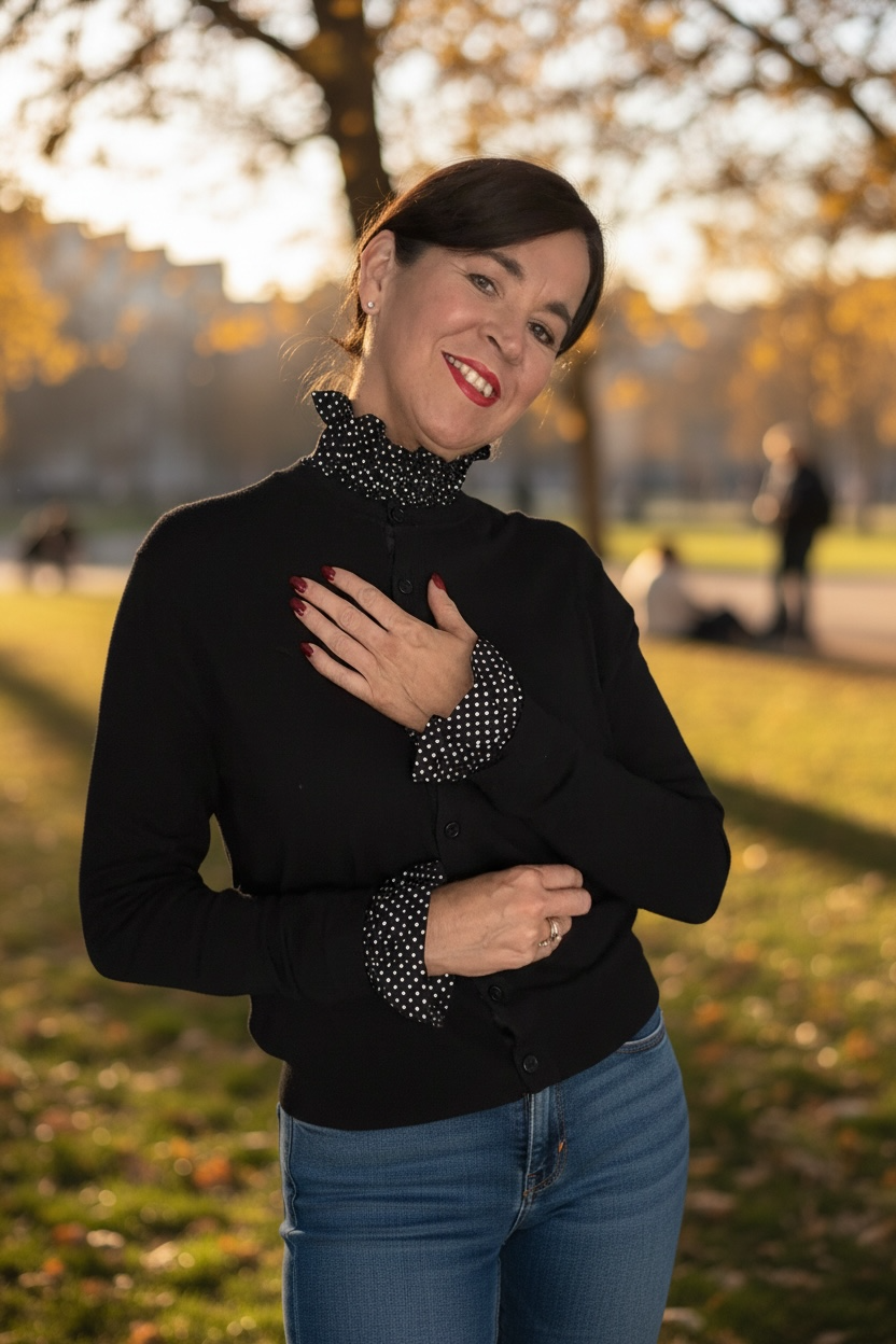 Black Poka Dot Removable Collar & Cuffs | Ruffle Set