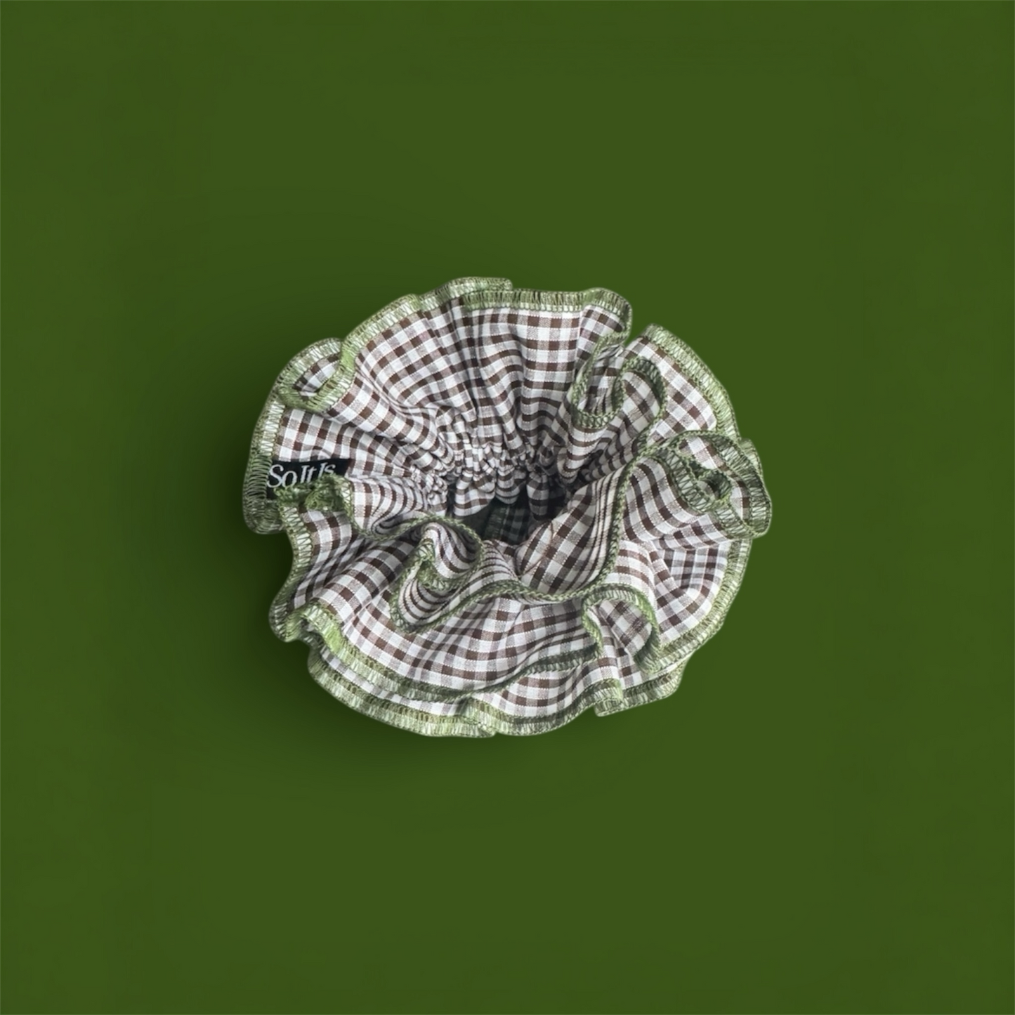Brown Gingham statement scrunchie - Sage Edge
