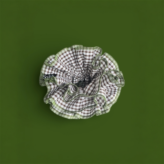 Brown Gingham statement scrunchie - Sage Edge