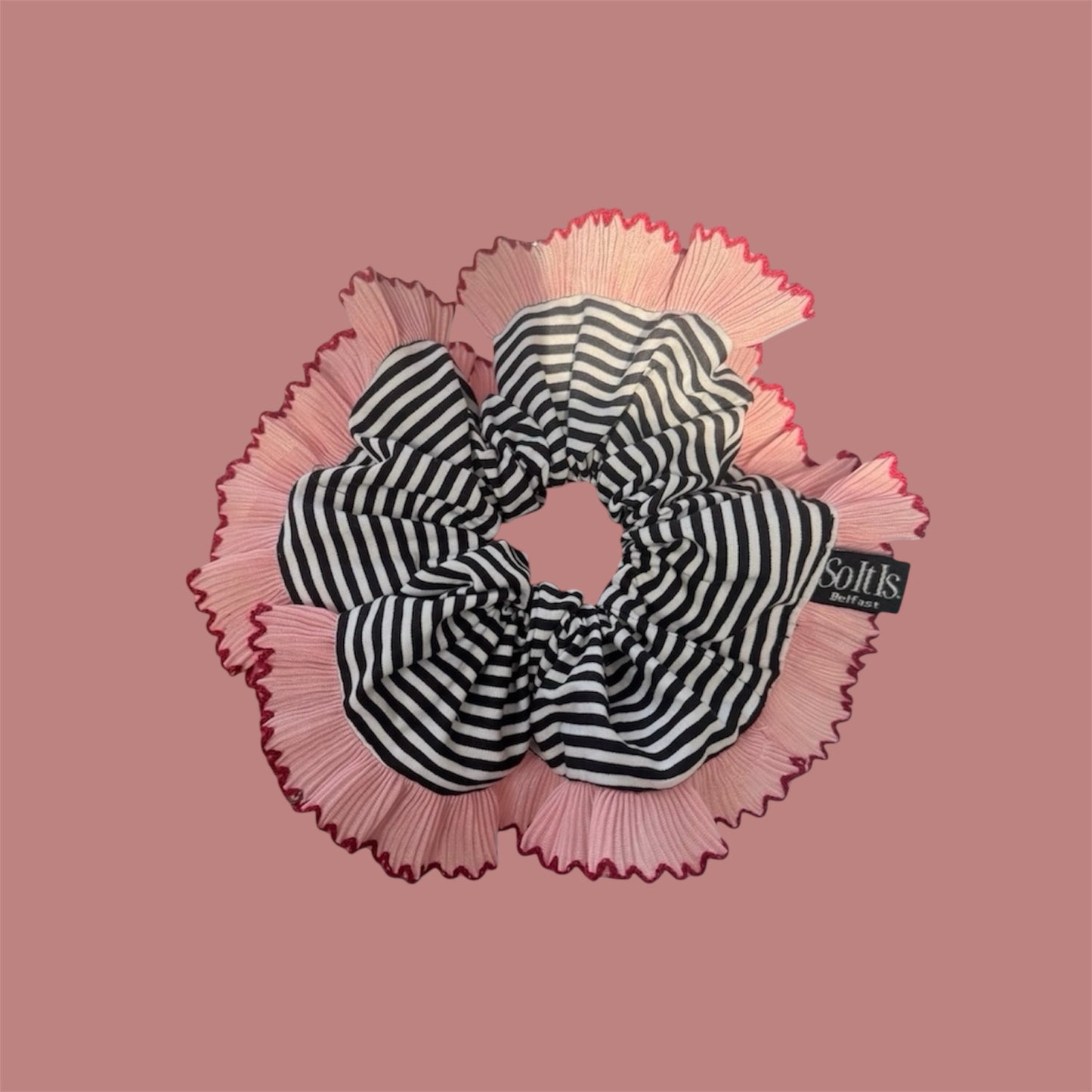 Black stripe & Blush Pleated Statement Scrunchie.